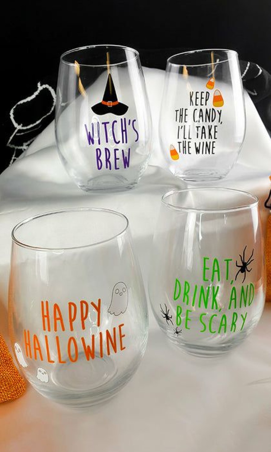 Styles * | Coupon Gothic Gifts Ghosts Halloween | Stemless Wine Glass Set*