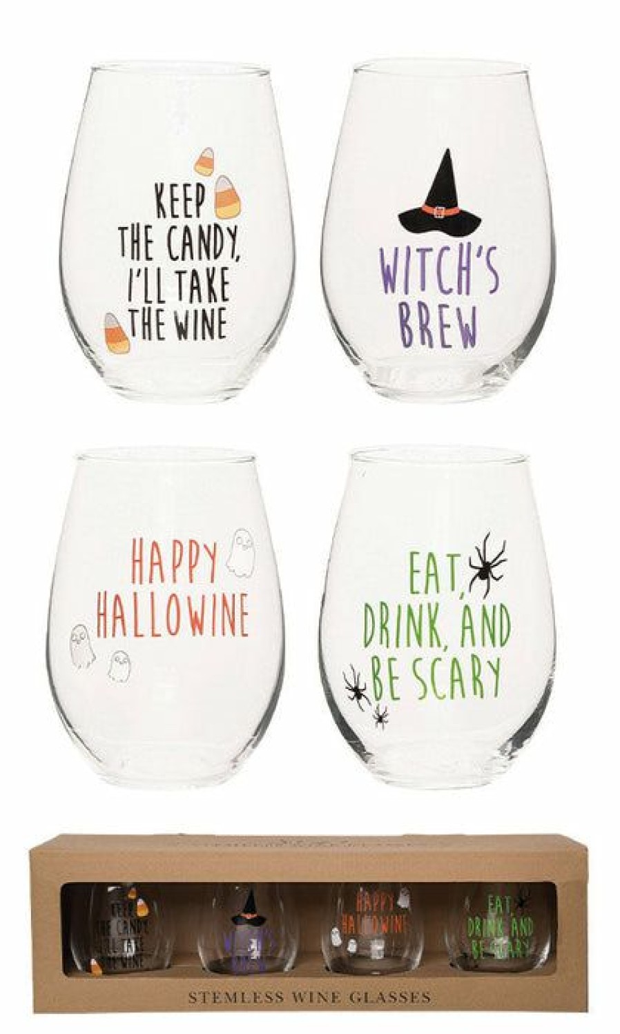 Styles * | Coupon Gothic Gifts Ghosts Halloween | Stemless Wine Glass Set*