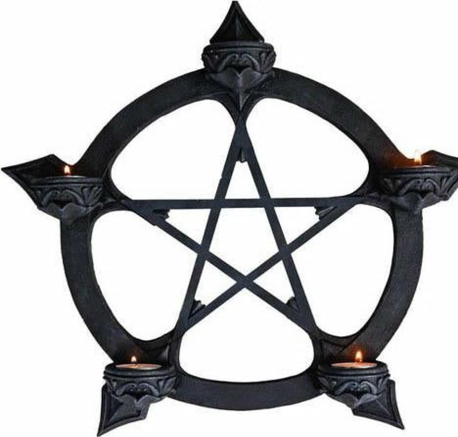 Homewares * | Buy Gothic Gifts Gothic Homewares Black Pentagram | Tealight Hanger