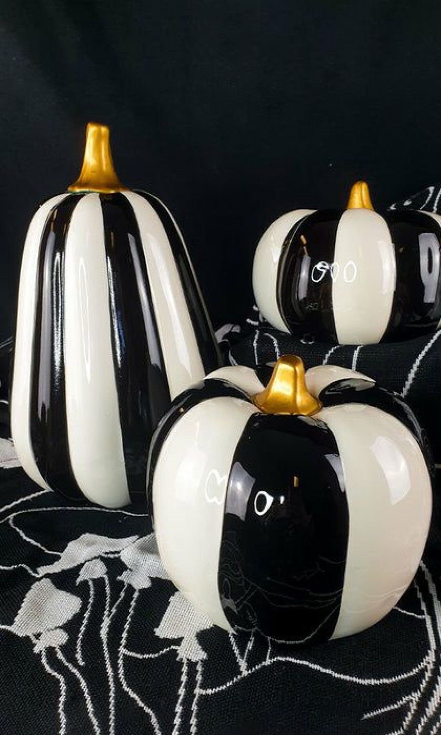 Homewares * | Wholesale Gothic Gifts Gothic Homewares Striped | Pumpkin Decor Set*