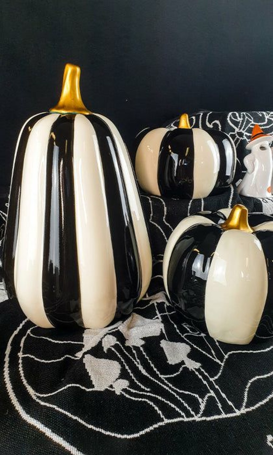 Homewares * | Wholesale Gothic Gifts Gothic Homewares Striped | Pumpkin Decor Set*