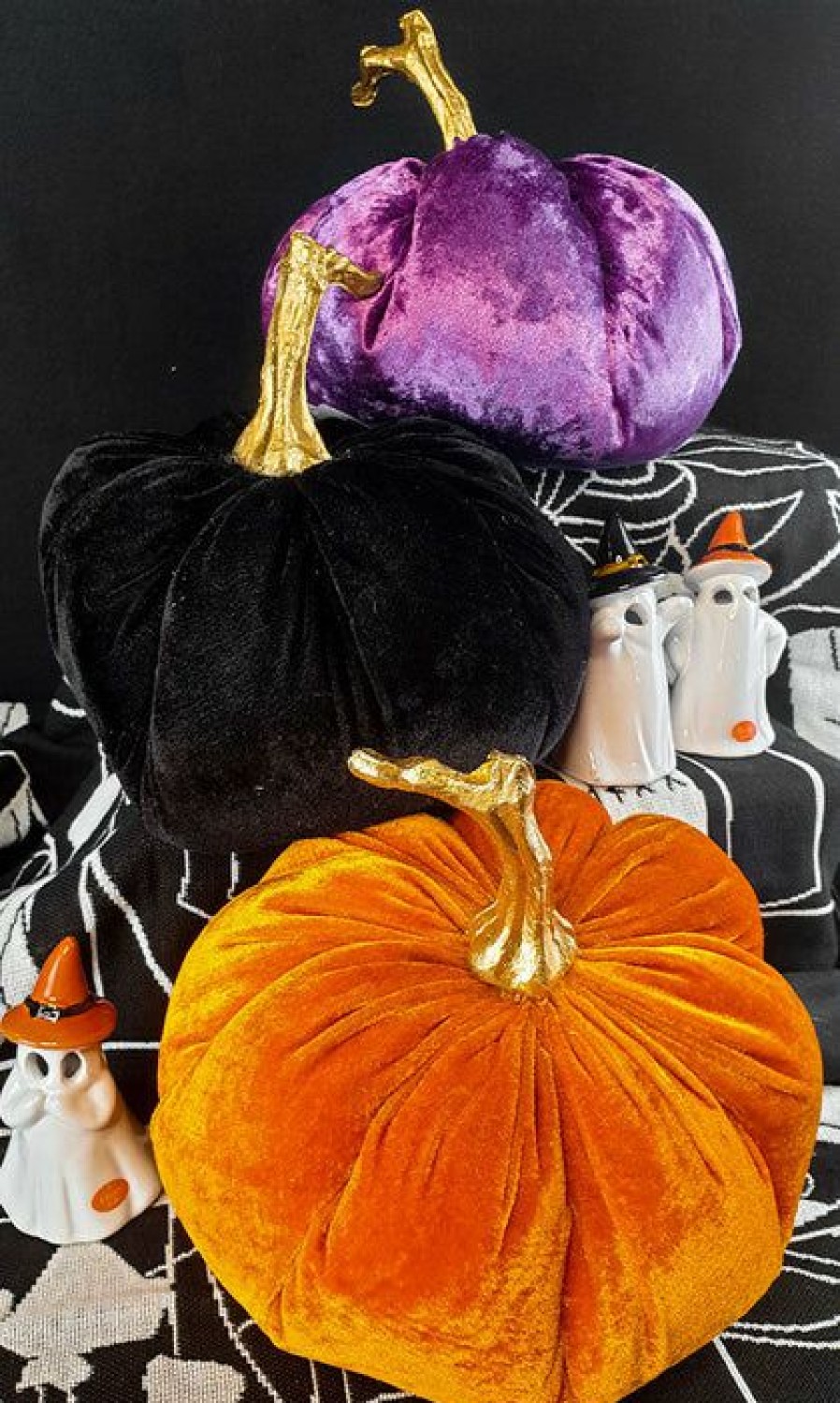 Styles * | Coupon Gothic Gifts Halloween Plush Velvet | Pumpkin Decor Set*