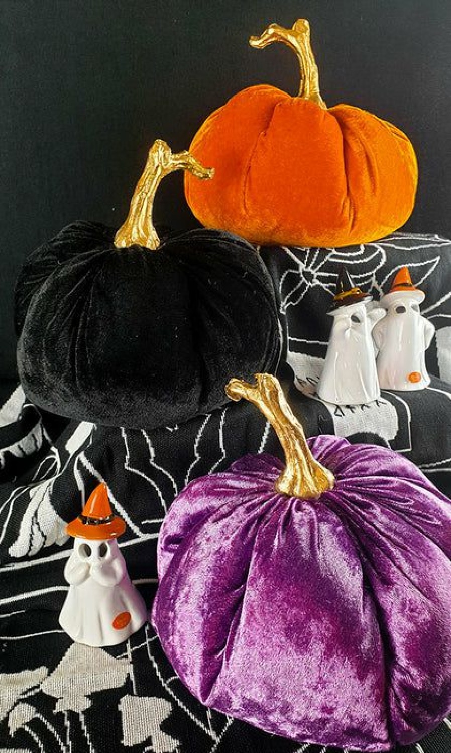 Styles * | Coupon Gothic Gifts Halloween Plush Velvet | Pumpkin Decor Set*