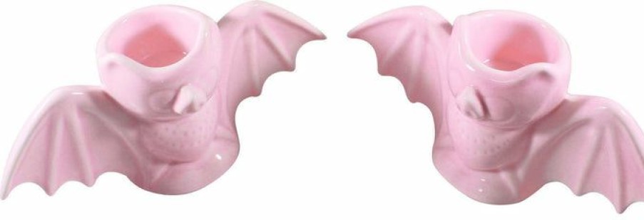 Styles * | Outlet Sourpuss Bats Bat [Pink] | Ceramic Candlesticks Holder*