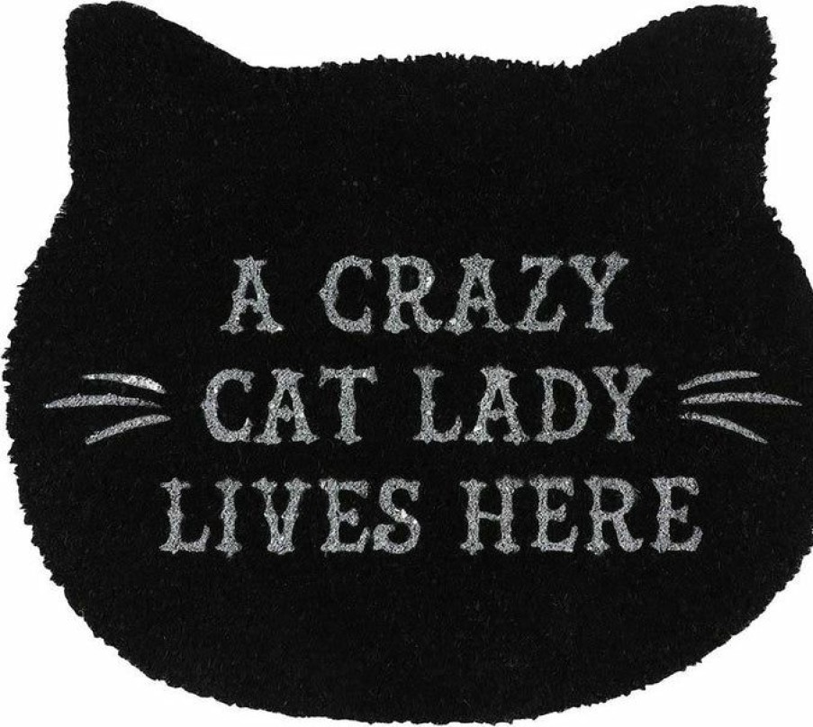 Homewares * | Hot Sale Gothic Gifts Gothic Homewares Black Cat Lady Shaped | Door Mat