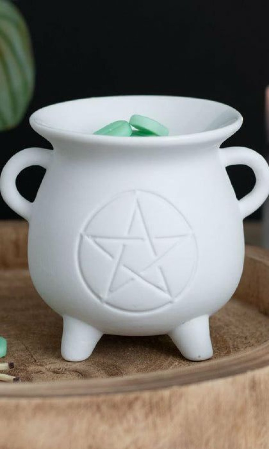 Homewares * | Hot Sale Gothic Gifts Gothic Homewares White Pentagram Cauldron | Oil Burner