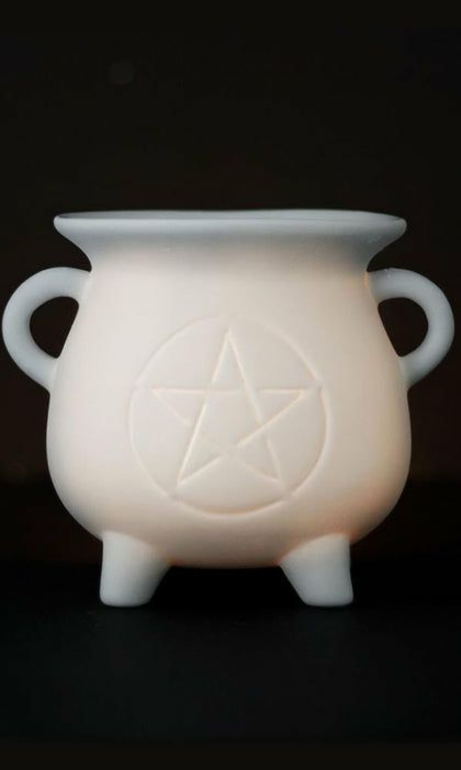 Homewares * | Hot Sale Gothic Gifts Gothic Homewares White Pentagram Cauldron | Oil Burner