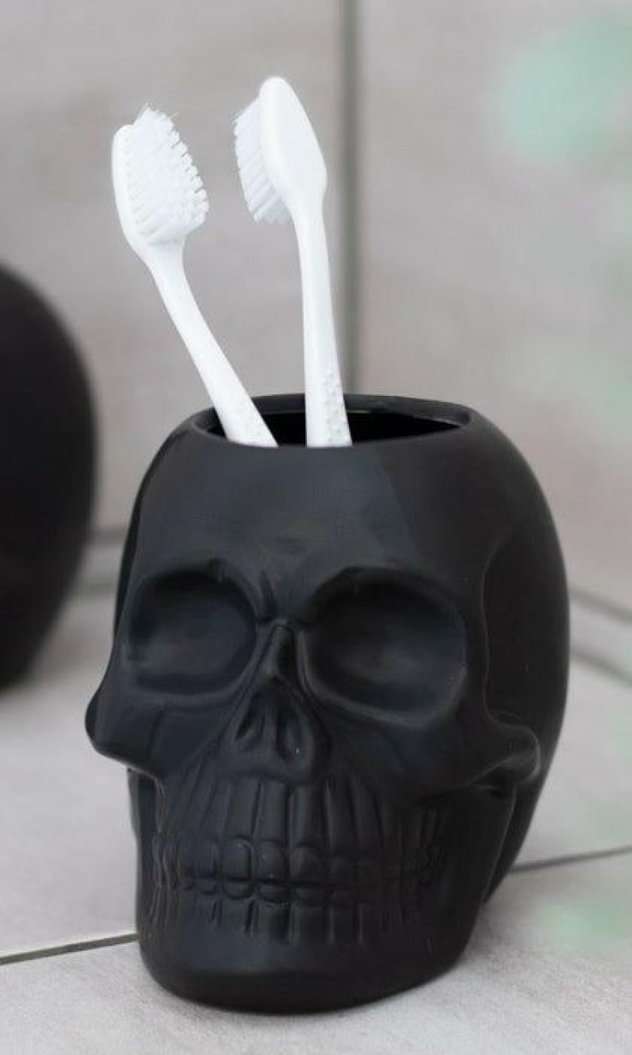 Homewares * | New Gothic Gifts Gothic Homewares Black Skull | Toothbrush Holder