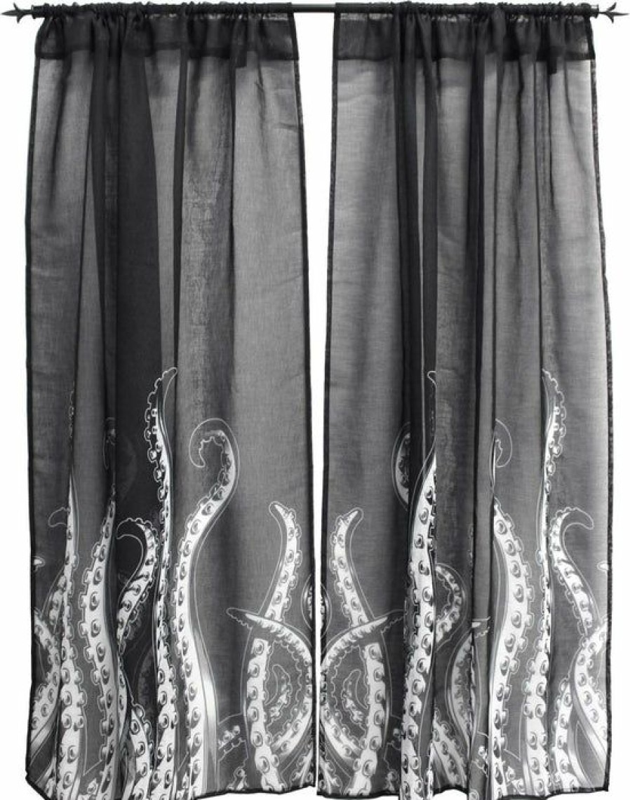 Homewares * | Outlet Sourpuss Gothic Homewares Tentacles [Black/White] | Window Curtains