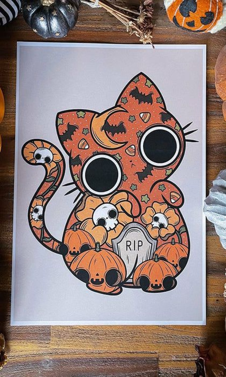 Styles * | Outlet Pvmpkin Art Bats All Hallows Cat | Art Print