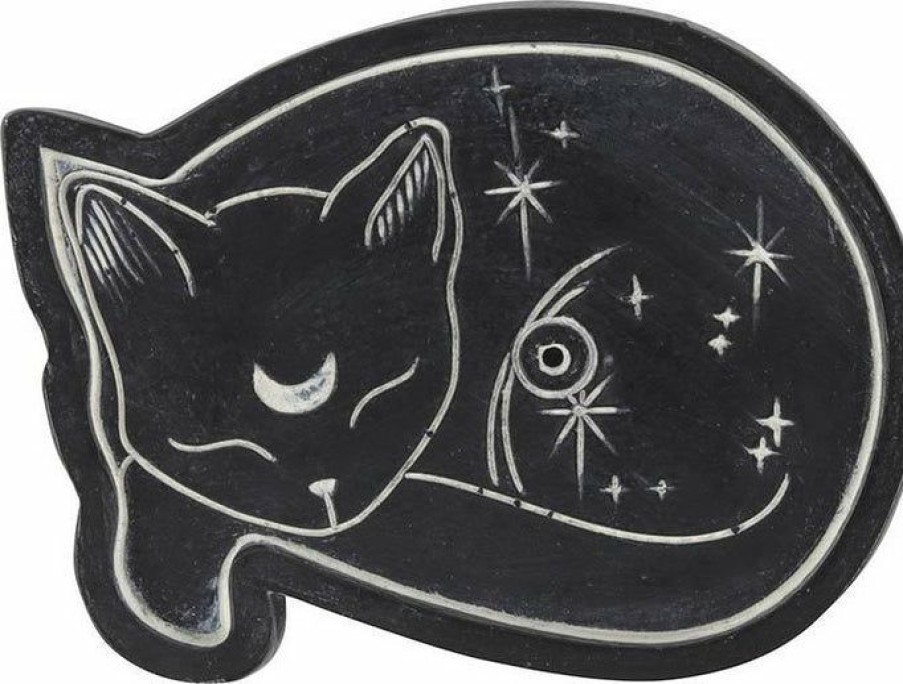 Styles * | Outlet Gothic Gifts Cats Resin Sleeping Cat | Incense Holder