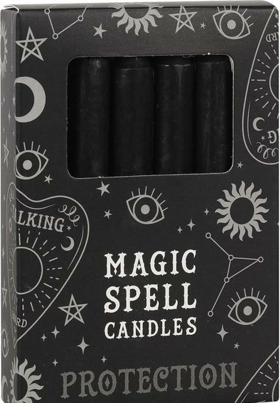 Homewares * | Best Deal Magic Spell Candles Gothic Homewares Protection [Black] | Spell Candles [Pack Of 12]