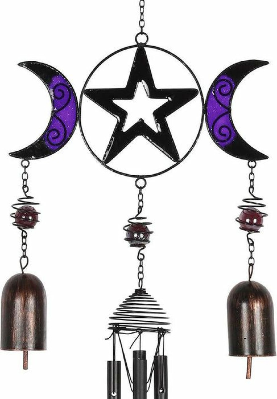 Homewares * | Hot Sale Gothic Gifts Gothic Homewares Triple Moon [With Bells] | Windchime