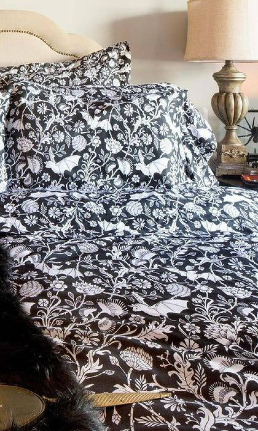 Styles * | Wholesale Sin In Linen Bats Elysian Fields [Black] | Double/Queen Duvet Cover