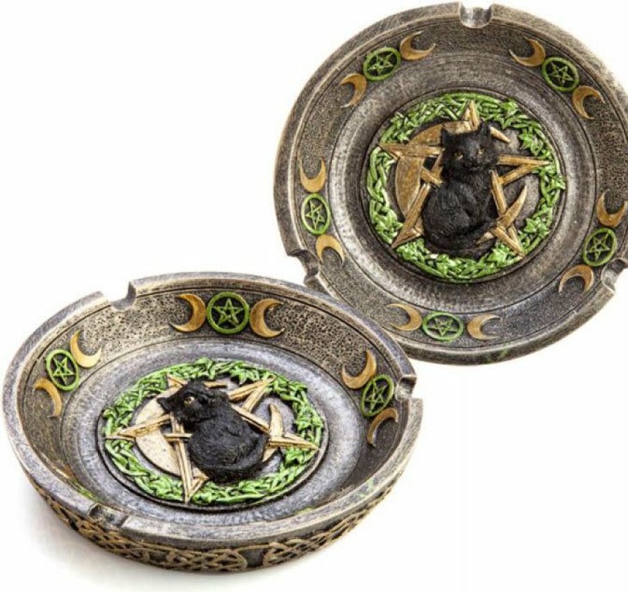 Styles * | Outlet Homewares Cats Black Cat Pentacle Moons | Incense Burner & Ashtray*