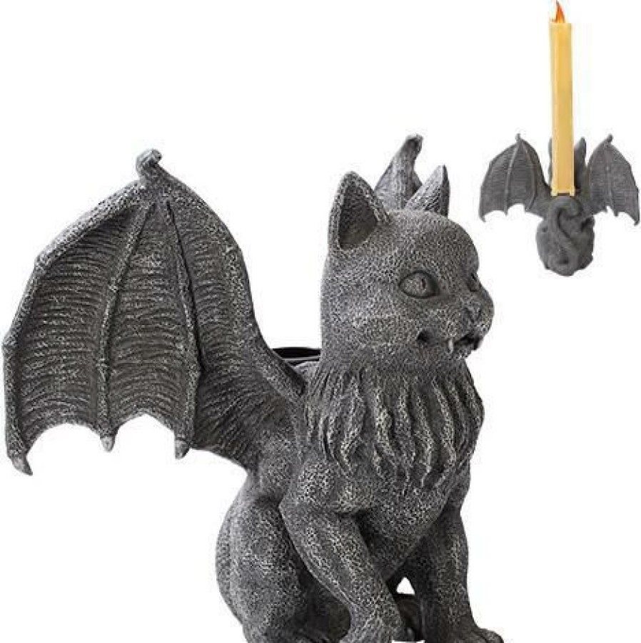 Styles * | Wholesale Gothic Gifts Bats Vampire Cat Gargoyle | Candle Holder