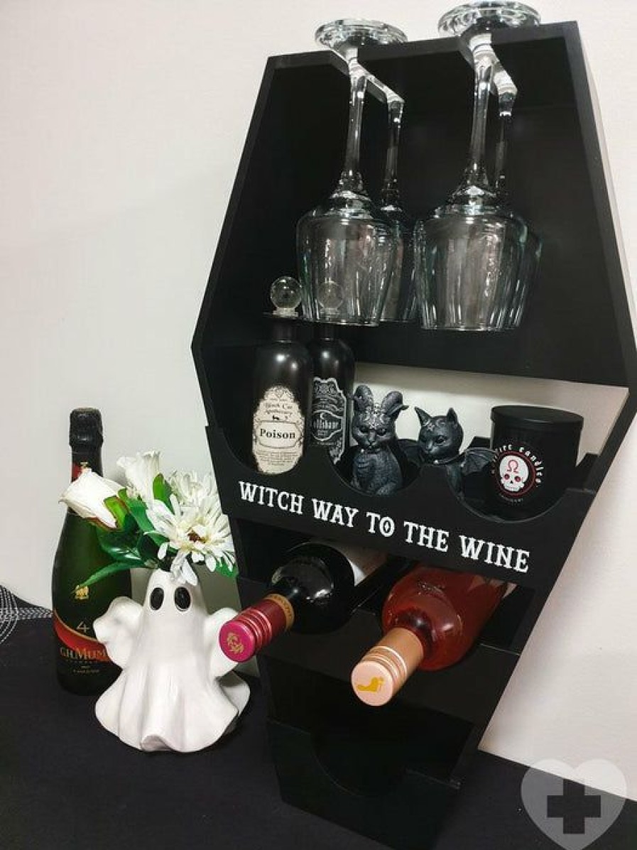 Styles * | Discount Gothic Gifts Halloween Coffin | Wine Shelf