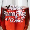 Styles * | Promo Gothic Gifts Bats My Blood Type Is Wine | Stemless Wine Glass