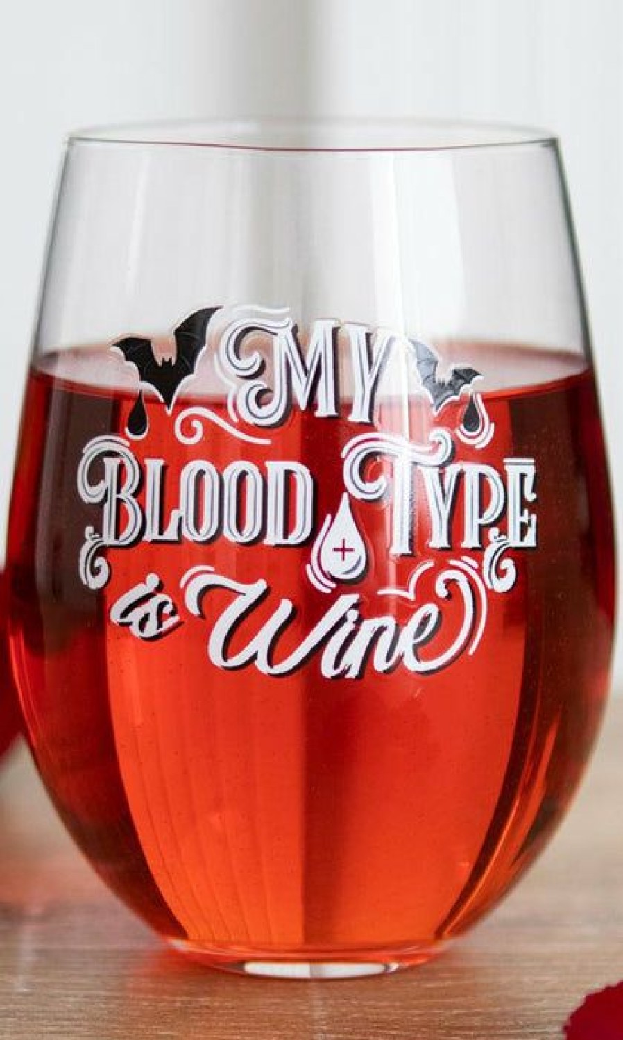 Styles * | Promo Gothic Gifts Bats My Blood Type Is Wine | Stemless Wine Glass