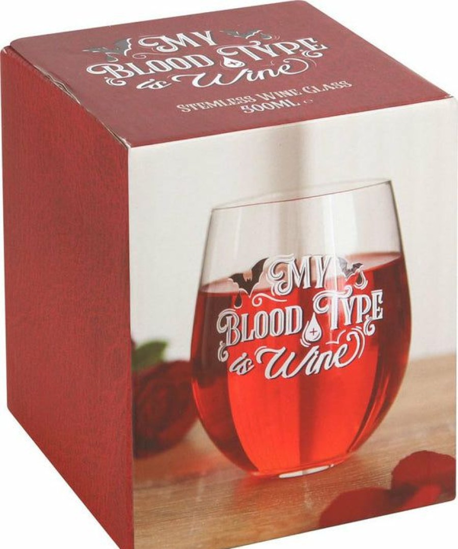 Styles * | Promo Gothic Gifts Bats My Blood Type Is Wine | Stemless Wine Glass