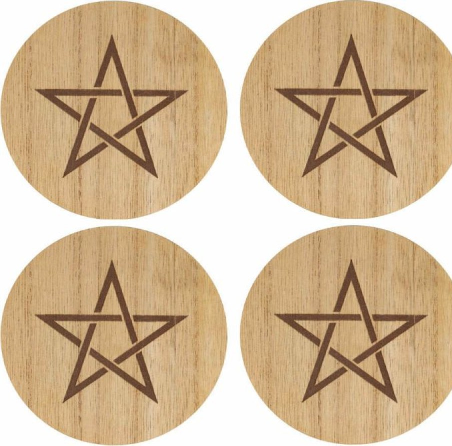 Styles * | Hot Sale Gothic Gifts Pentacles & Pentagrams Engraved Pentagram | Coaster Set