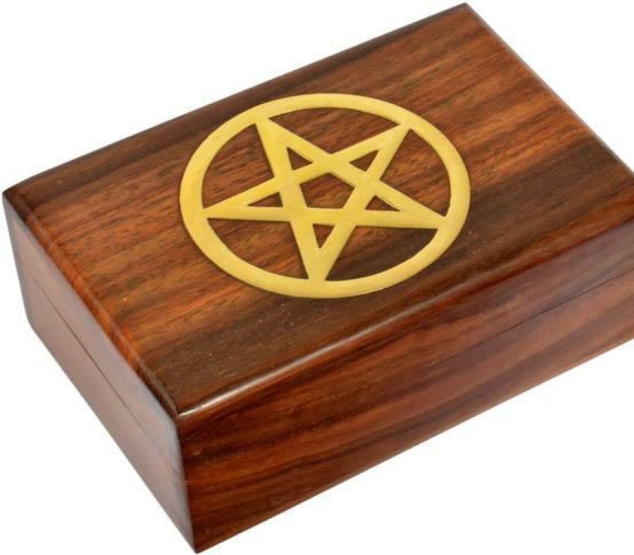 Styles * | Promo Gothic Gifts Pentacles & Pentagrams Gold Pentagram | Wooden Trinket Box