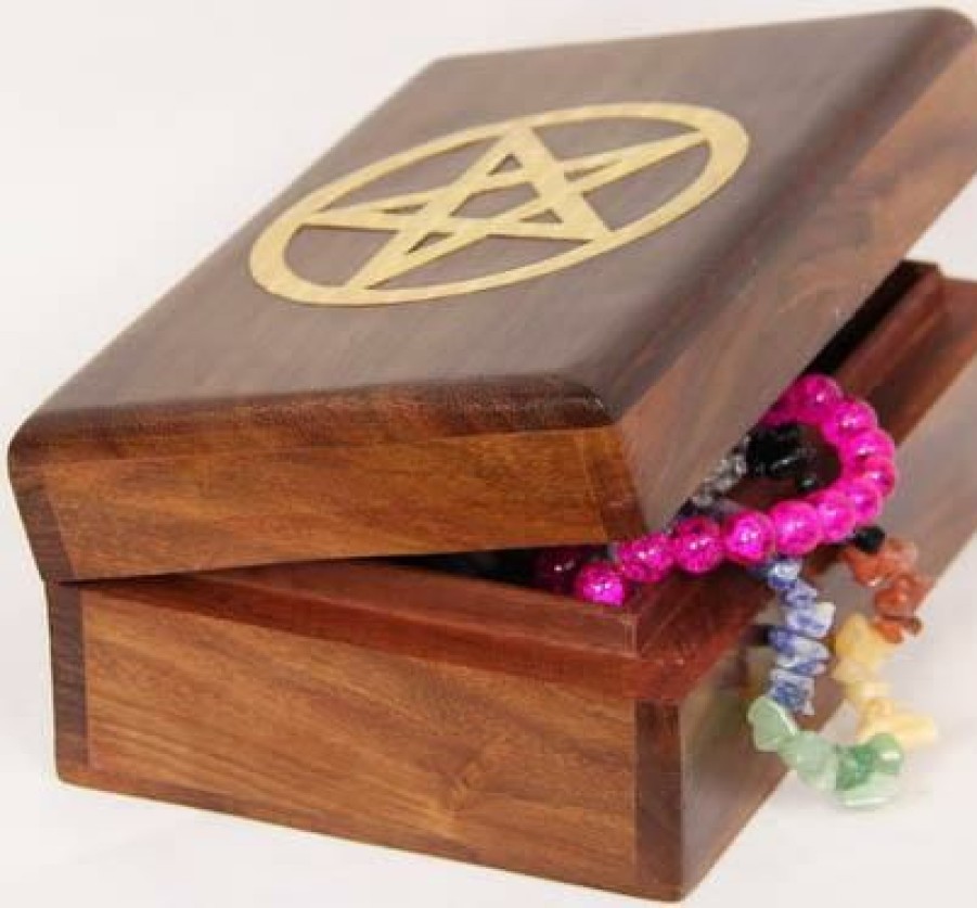 Styles * | Promo Gothic Gifts Pentacles & Pentagrams Gold Pentagram | Wooden Trinket Box