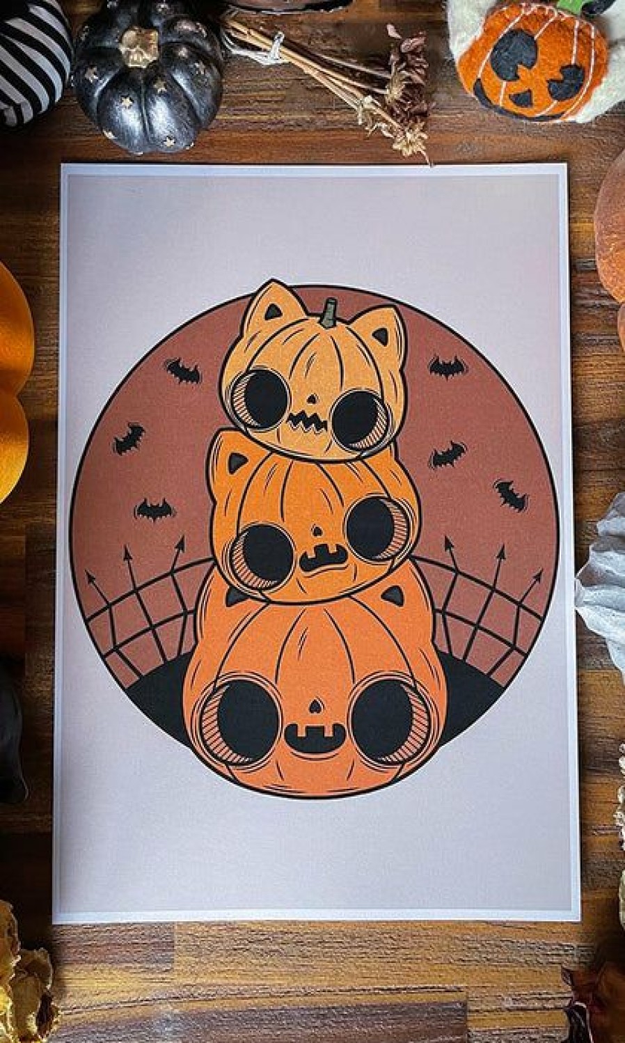 Styles * | Hot Sale Pvmpkin Art Bats Cat-O-Lantern Stack | Art Print