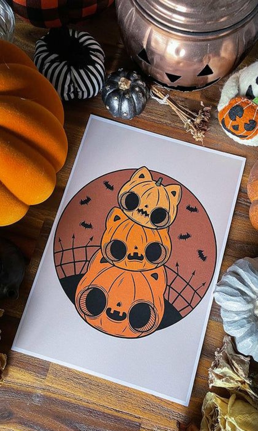 Styles * | Hot Sale Pvmpkin Art Bats Cat-O-Lantern Stack | Art Print