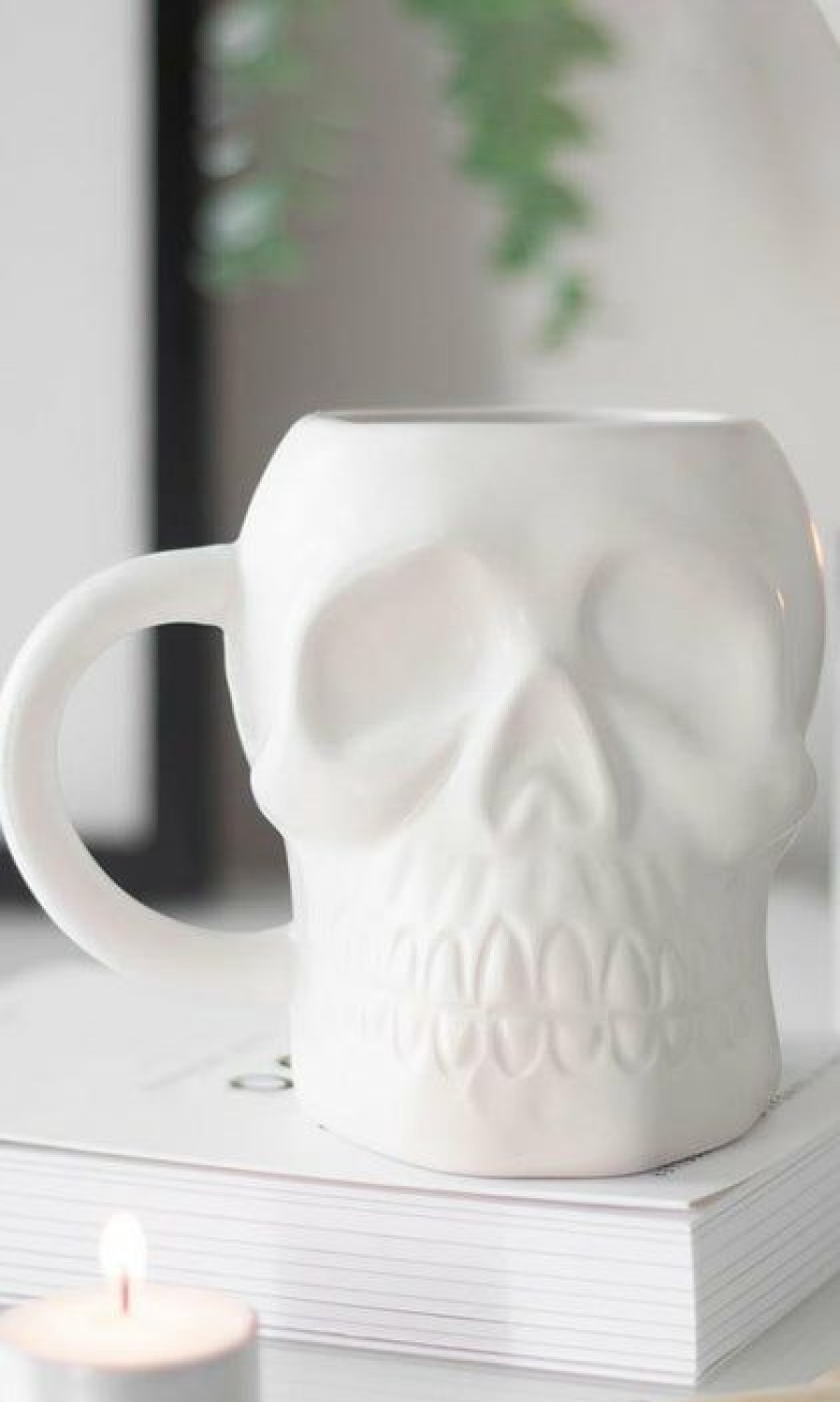 Homewares * | Wholesale Gothic Gifts Gothic Homewares Matte White | Skull Mug