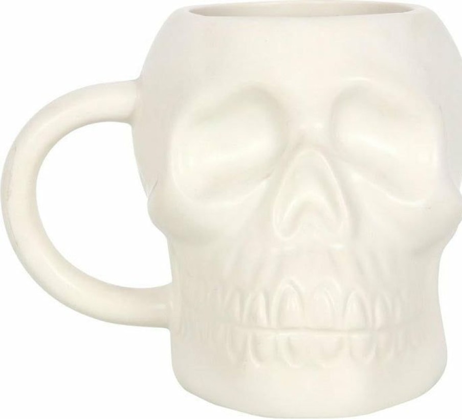 Homewares * | Wholesale Gothic Gifts Gothic Homewares Matte White | Skull Mug